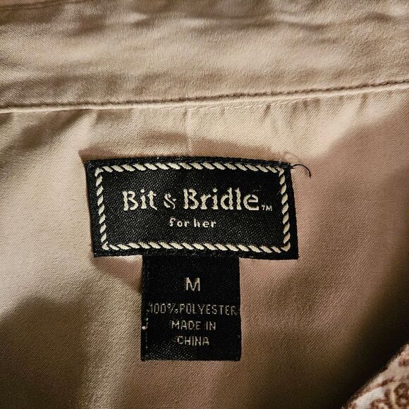 Bit & Bridle Horse Print Button-Down Shirt – Women's Medium – Cream Faux Suede - Picture 4 of 7